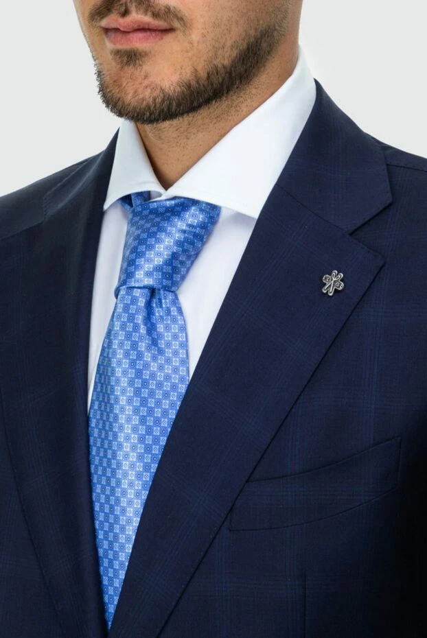 Ерлерге арналған ашық көк түсті, кішкентай геометриялық өрнегі бар жібек галстук - фото 2