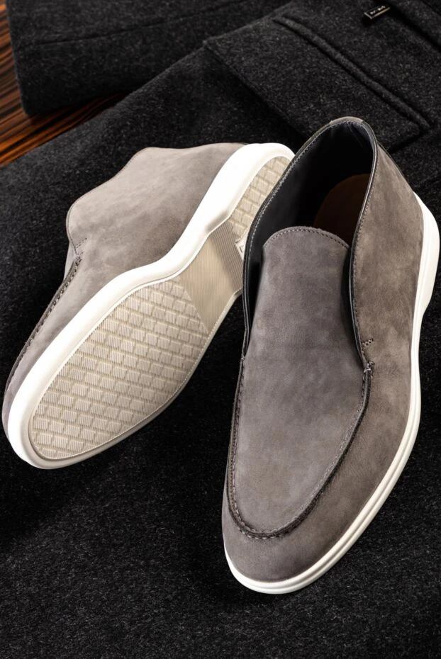 Cesare di Napoli жарық табанды сұр нубуктан жасалган жоғары қонышты лоферлер ерлерге арналган 163213 - фото 2