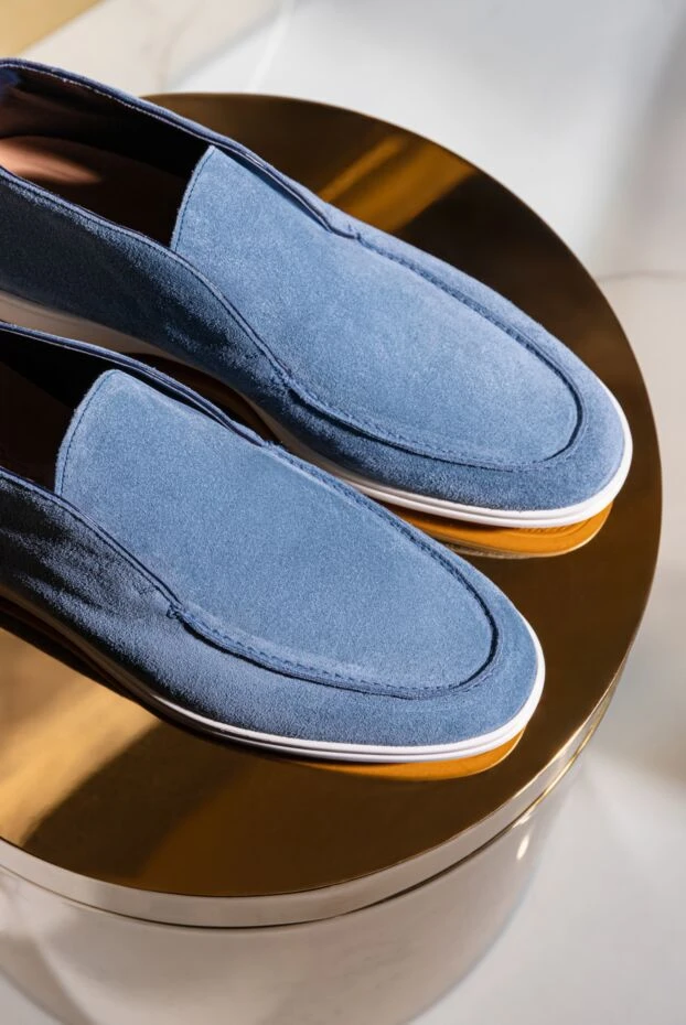 Cesare di Napoli лоферы с высоким верхом из замши голубые мужские 163216 - фото 2