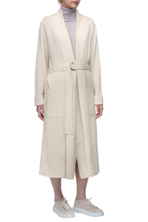 Panicale кардиган белый удлиненный женский на поясе 163262 - фото 3