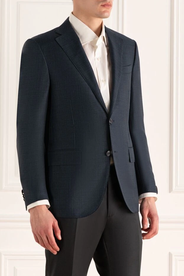 Corneliani астарлы және классикалық пішінді бір төсті көк жүннен жасалған күрте 163324 - фото 3