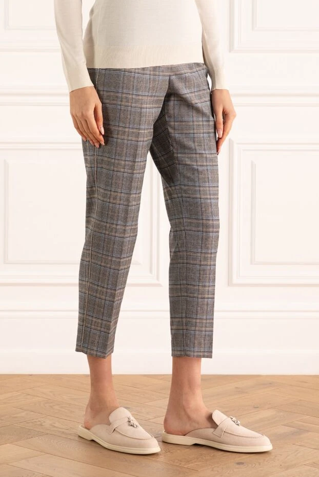 Peserico сұр картатый әйелдерге арналған жүн шалбарлар 163354 - фото 3