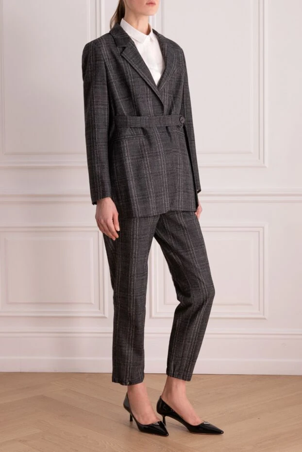 Lorena Antoniazzi костюм женский шерстяной серый приталенный с жакетом и прямыми брюками
 163455 - фото 3