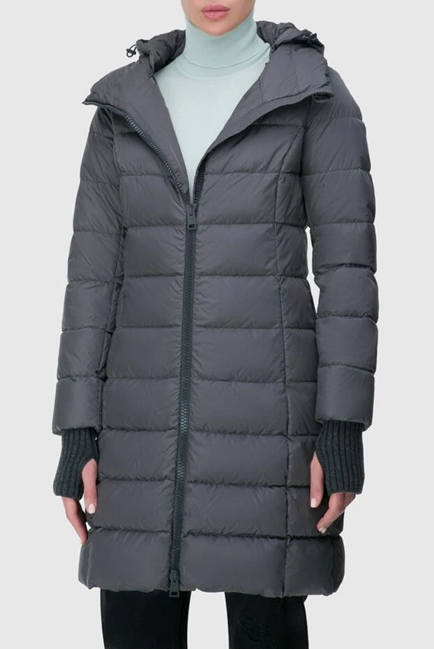 Herno женский зимний пуховик серого оттенка с капюшоном и вшитыми перчатками
 163566 - фото 3