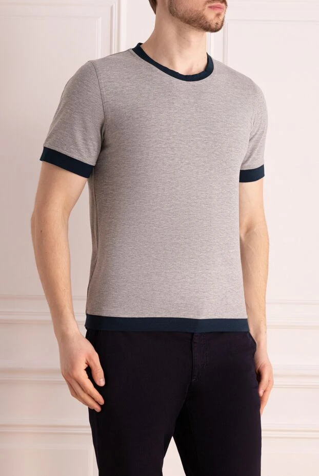 Panicale меланж мақта матадан тігілген, жиектерінде көк түтіктері бар сұр футболка 163630 - фото 3