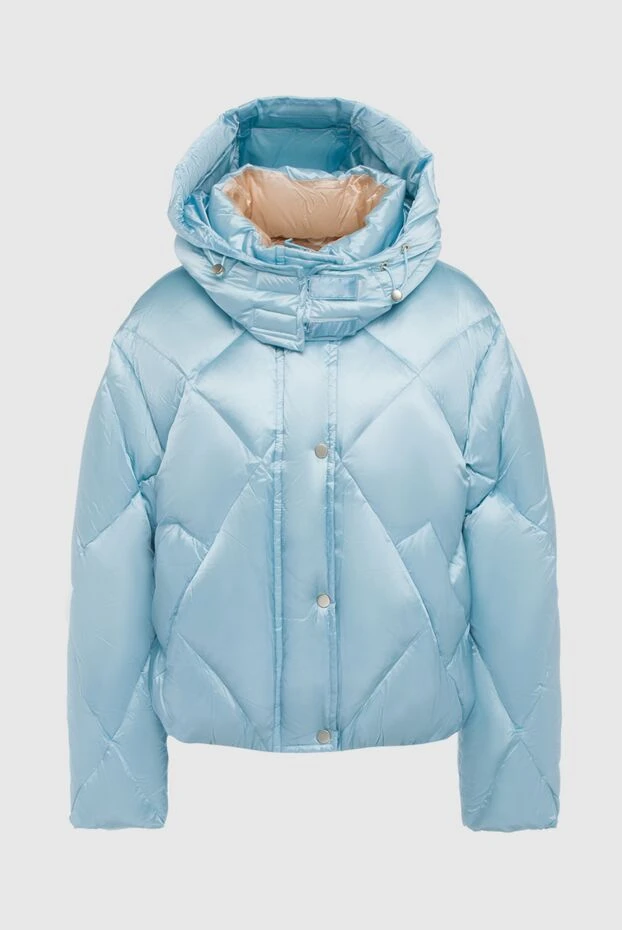 Blue nylon women's down jacket with a hood - photo 1