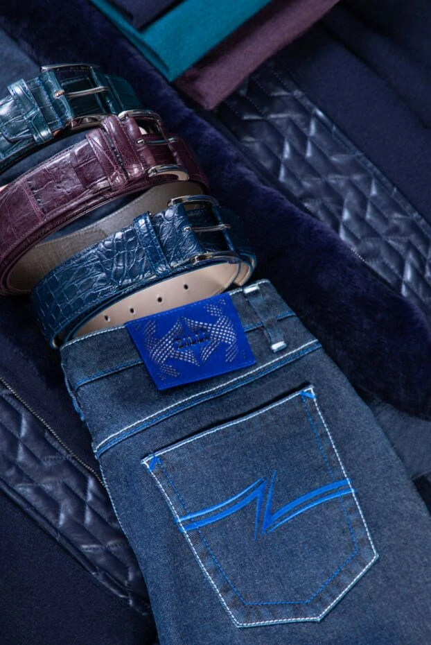 Tardini ремень из текстурной кожи крокодила синий мужской 163697 - фото 2