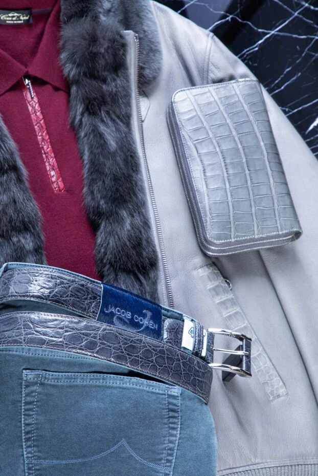 Tardini ремень рельефный из кожи крокодила темно-серый мужской 163699 - фото 2