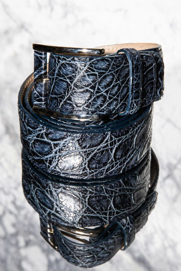 Tardini ремень из ярко фактурной кожи крокодила синий мужской 163704 - фото 2