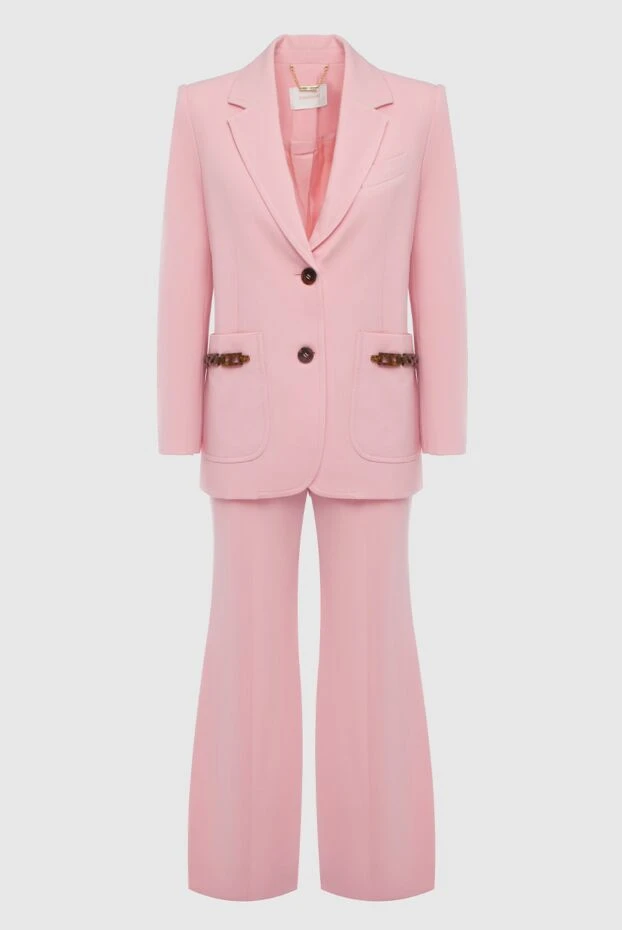 Женский костюм розовый с приталенным жакетом и брюками клёш
- фото 1