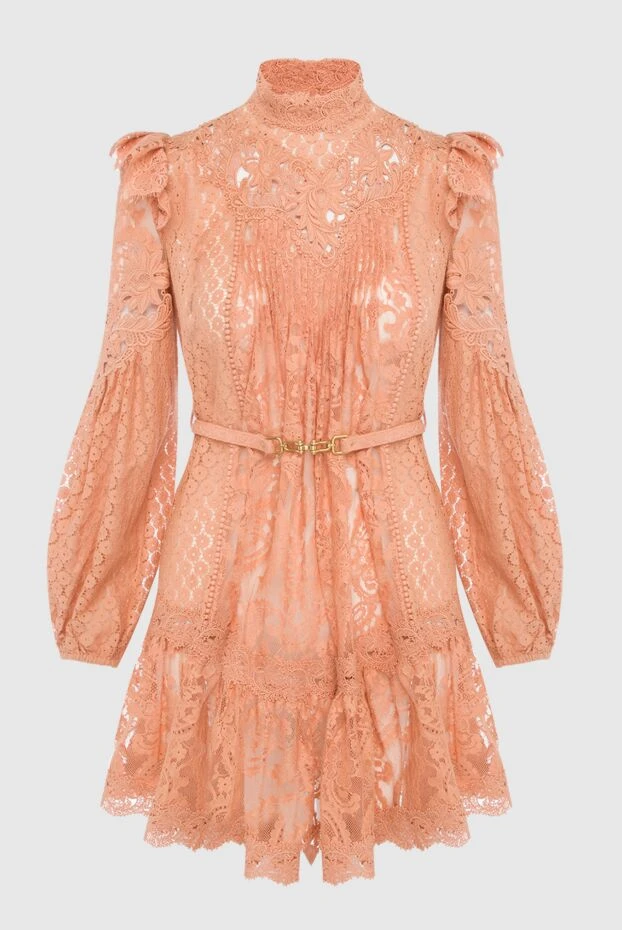 Peach lace dress with ruffles and long sleeves - photo 1