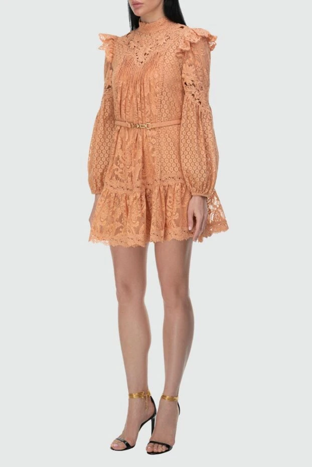 Zimmermann персиковое кружевное платье с воланами и длинными рукавами 163795 - фото 3