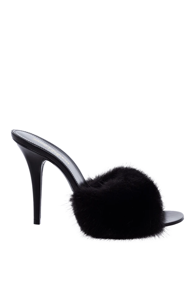 Saint Laurent woman black leather and fur mules for women купить с ценами и фото 163800 - photo 1