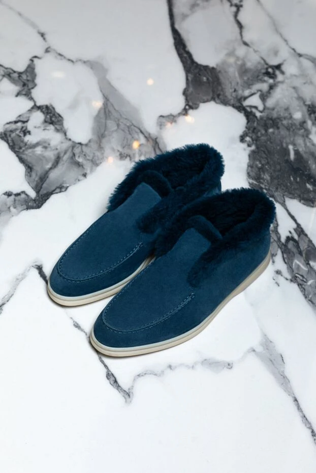 Loafers women's classic nubuck and fur blue - photo 2