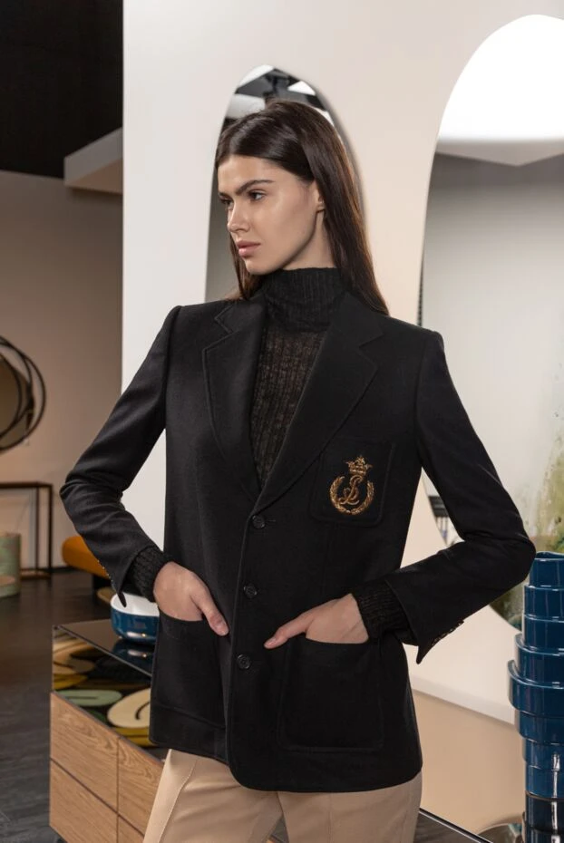 Saint Laurent әйелдерге арналған қара жүннен жасалған логотипі бар күрте 163914 - фото 3