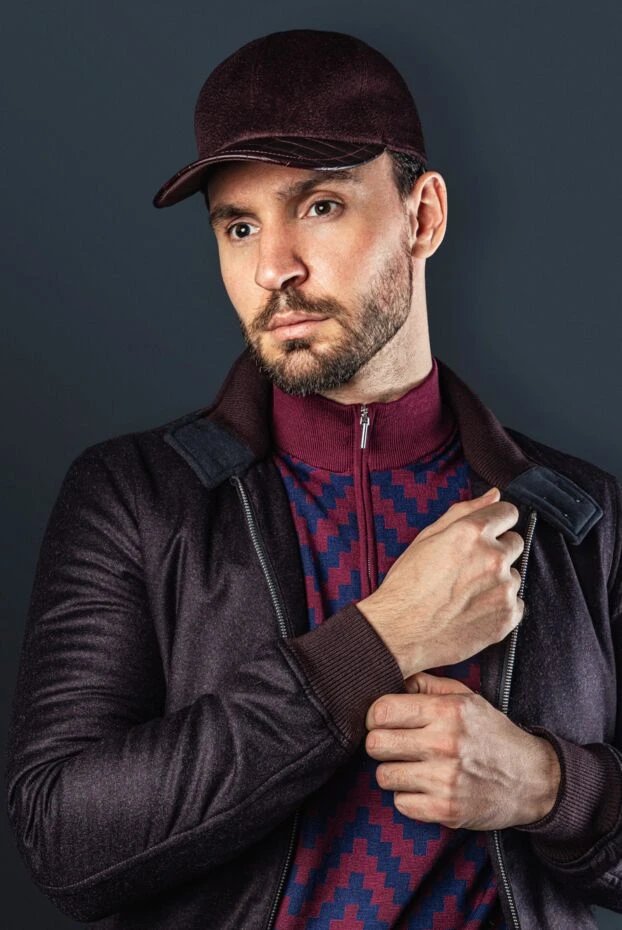 Кепка из кожи аллигатора и кашемира бордовая мужская - фото 2