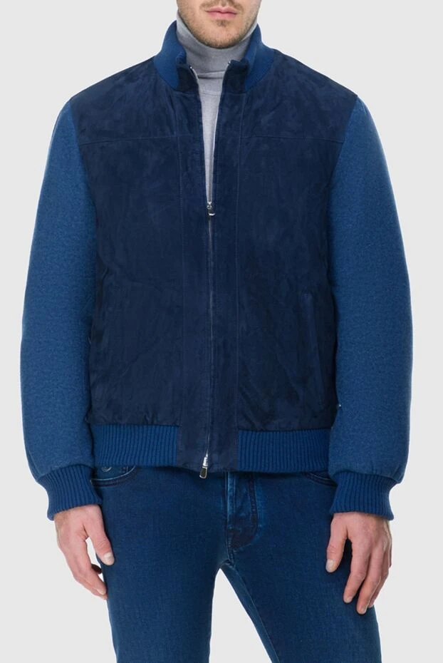 Enrico Mandelli куртка светло-синяя замшевая с трикотажными вставками мужская 163955 - фото 3