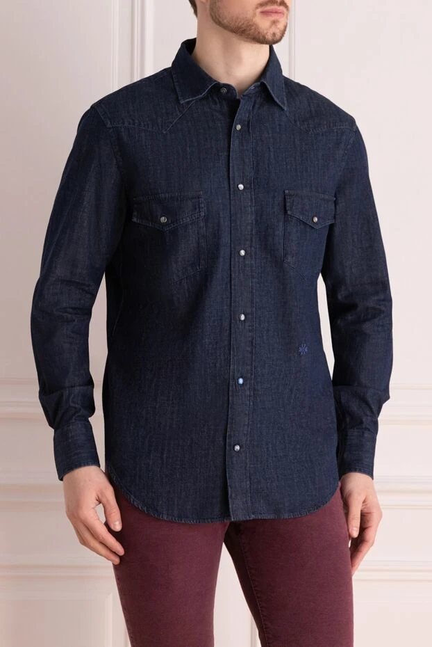 Jacob Cohen джинсовая мужская рубашка тёмно-синего цвета с накладными карманами 163976 - фото 3