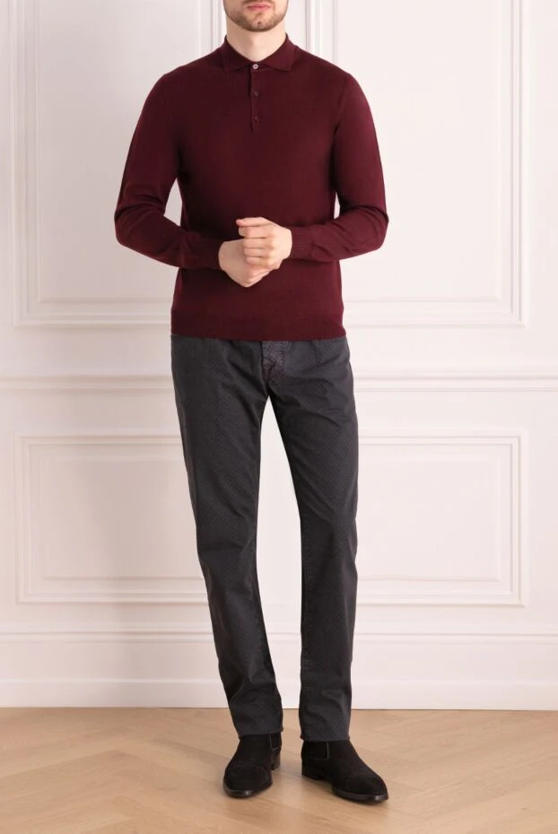 Cesare di Napoli man wool long sleeve polo burgundy for men купить с ценами и фото 163986 - photo 2