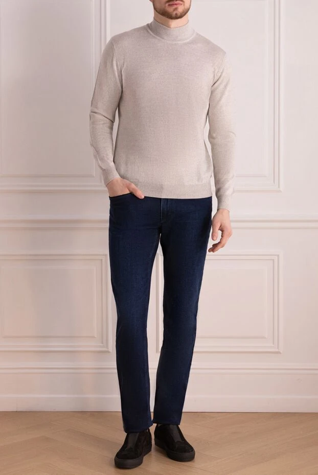 Cesare di Napoli man men's jumper with a high stand-up collar made of wool, beige купить с ценами и фото 164009 - photo 2