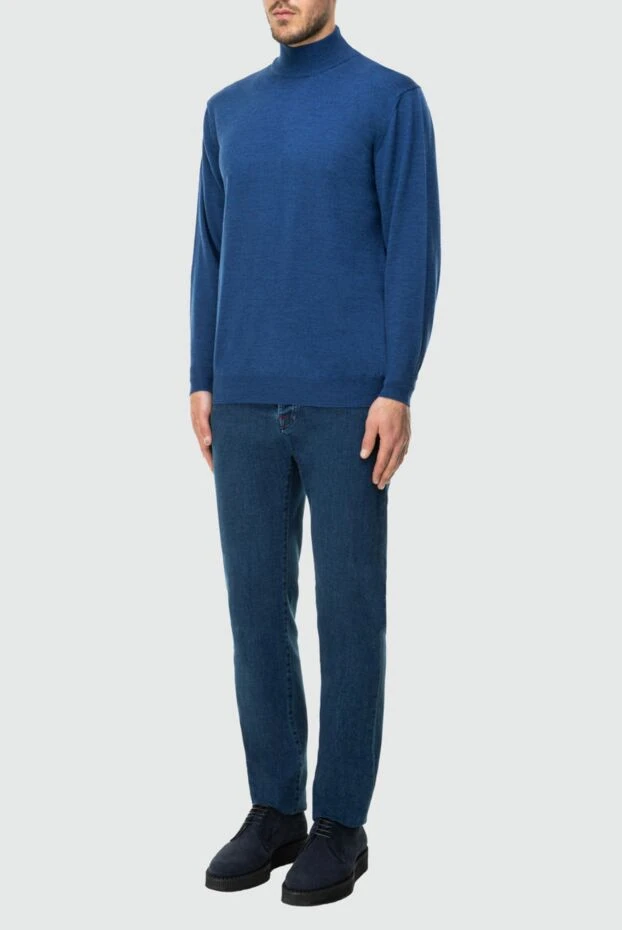 Cesare di Napoli man men's jumper with a high stand-up collar made of wool, blue купить с ценами и фото 164011 - photo 2