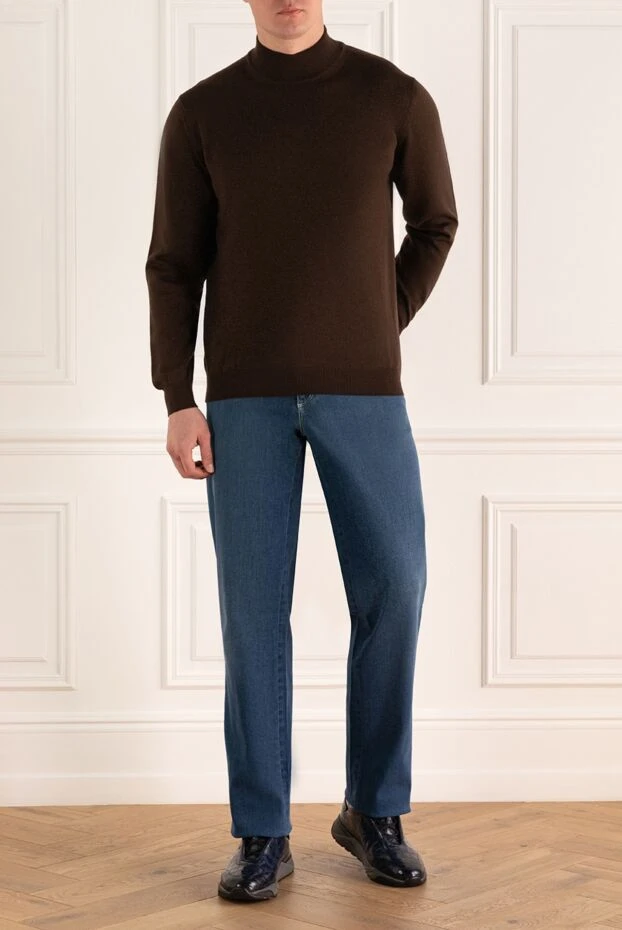 Cesare di Napoli man men's jumper with a high stand-up collar, brown wool купить с ценами и фото 164012 - photo 2