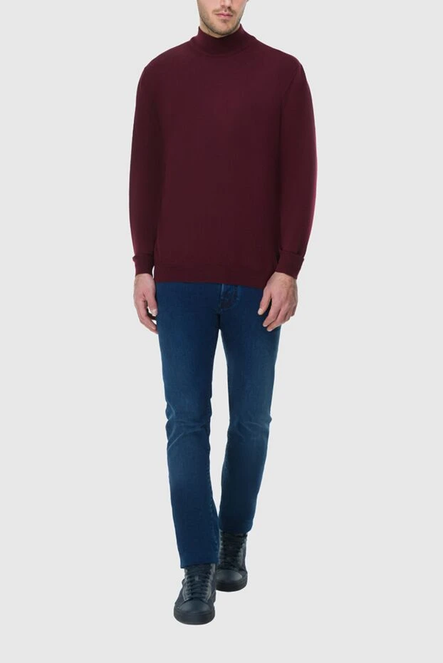 Cesare di Napoli man men's jumper with a high stand-up collar, burgundy wool купить с ценами и фото 164013 - photo 2