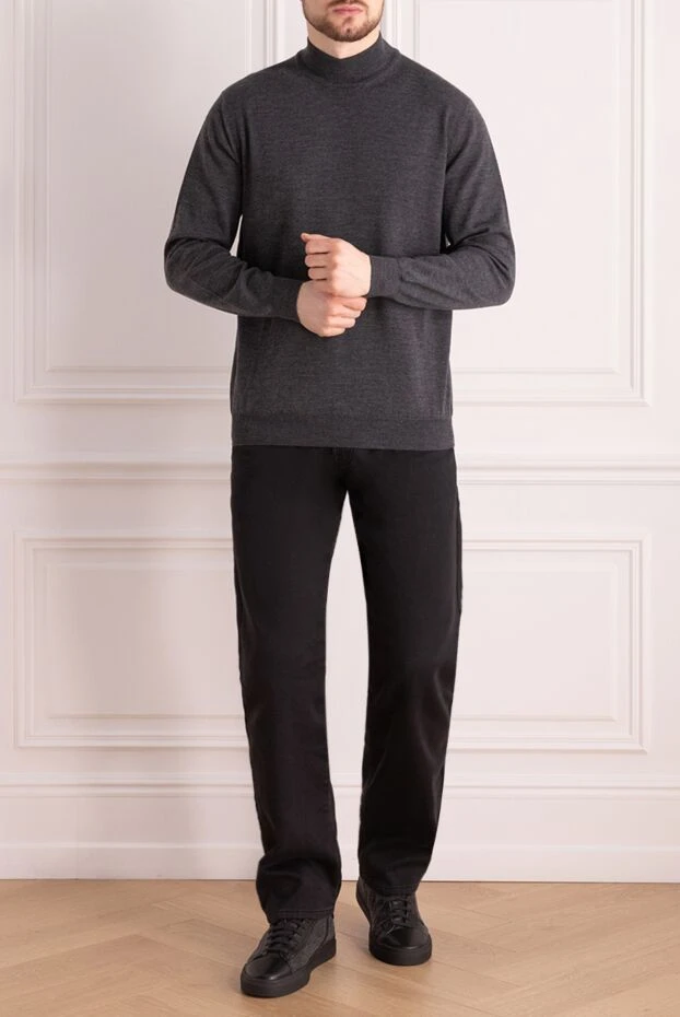 Cesare di Napoli man men's jumper with a high stand-up collar made of wool, gray купить с ценами и фото 164014 - photo 2