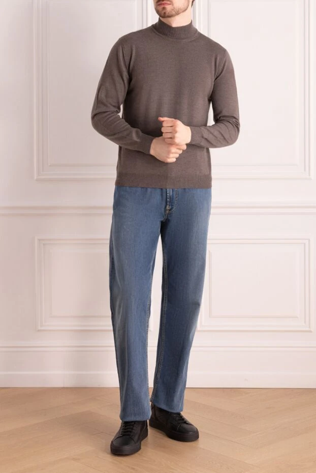 Cesare di Napoli man men's jumper with a high stand-up collar, brown wool купить с ценами и фото 164016 - photo 2