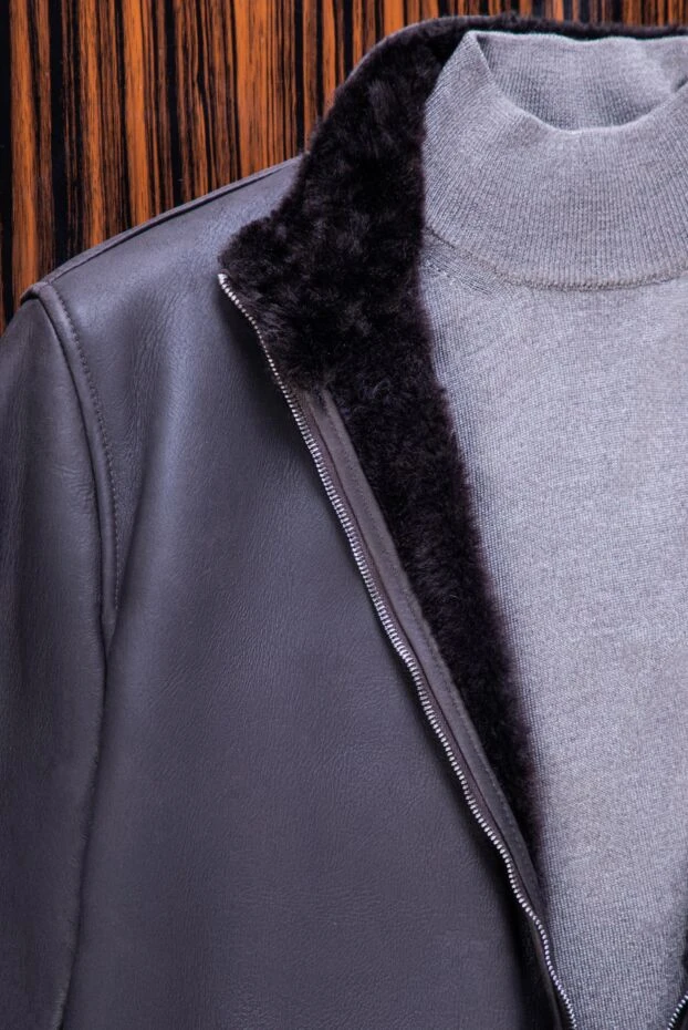 Джемпер с высоким воротником-стойкой шерстяной коричневый приталенный мужской - фото 2