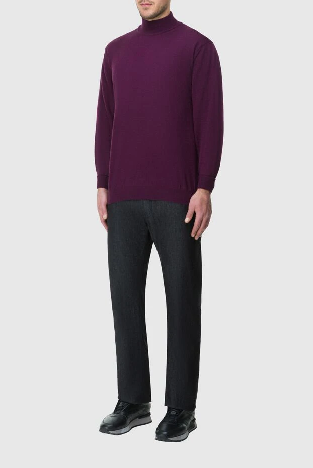 Cesare di Napoli man men's jumper with a high stand-up collar, burgundy wool купить с ценами и фото 164018 - photo 2