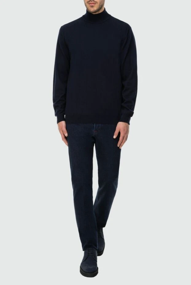 Cesare di Napoli man men's jumper with a high stand-up collar made of wool, blue купить с ценами и фото 164019 - photo 2