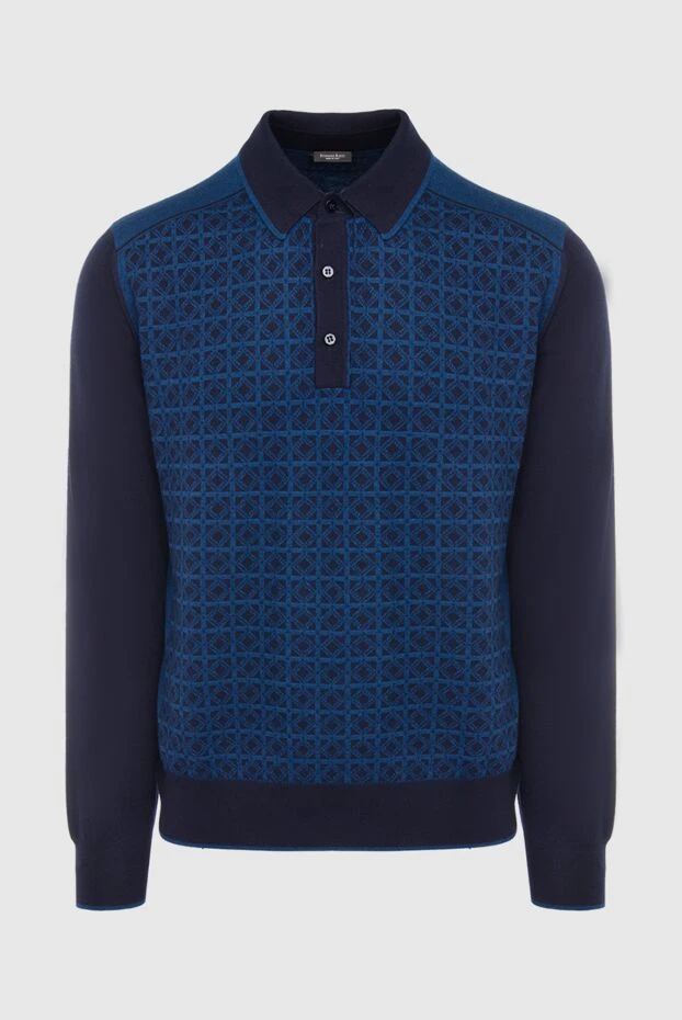 Темно синего цвета поло из плотного трикотажа с жаккардовым орнаментом - фото 1