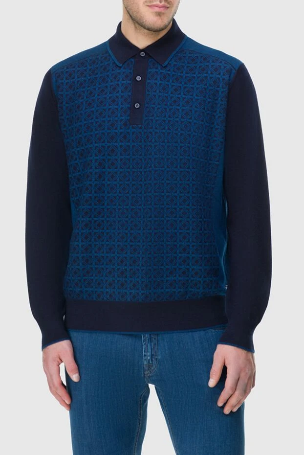 Stefano Ricci жаккард өрнегі бар қалың джерси матасынан тігілген қою көк түсті поло жейде 164068 - фото 3