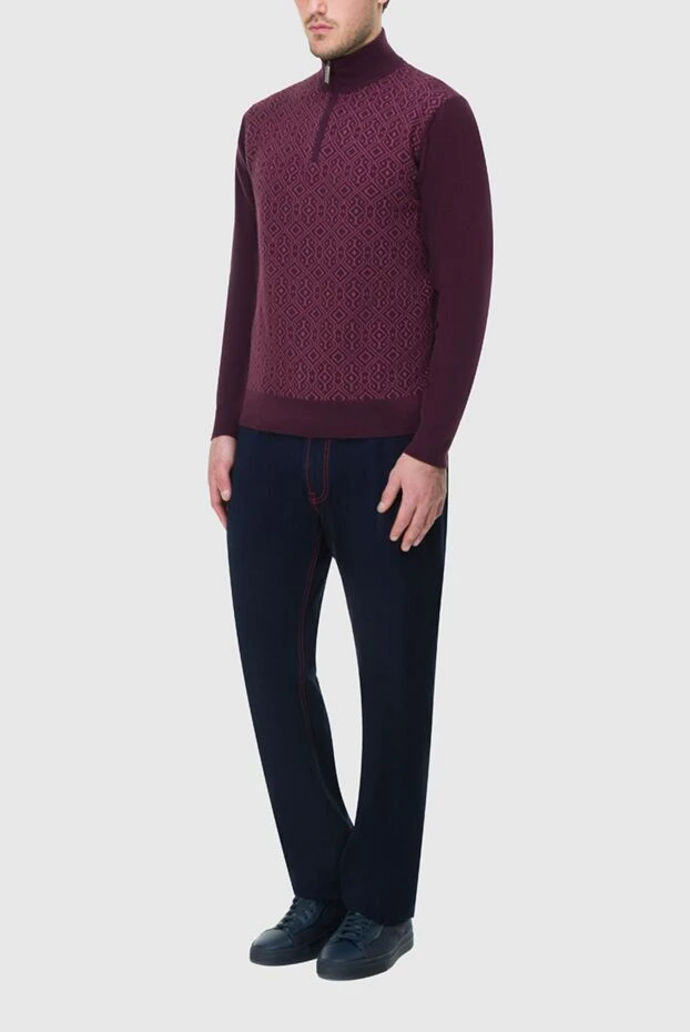 Stefano Ricci геометриялық өрнегі бар бургундия кашемирі және жібек тройер 164076 - фото 2