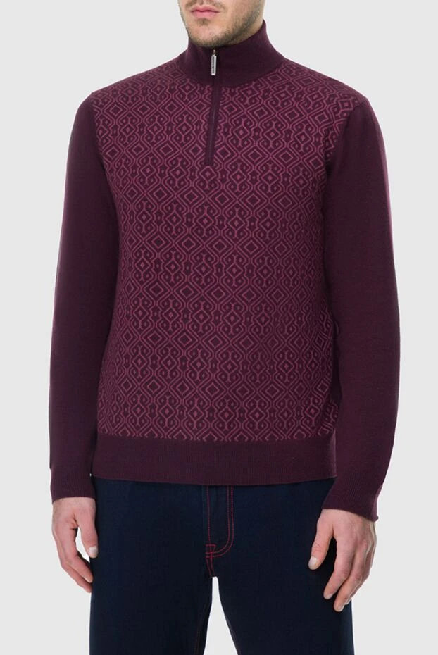 Stefano Ricci геометриялық өрнегі бар бургундия кашемирі және жібек тройер 164076 - фото 3