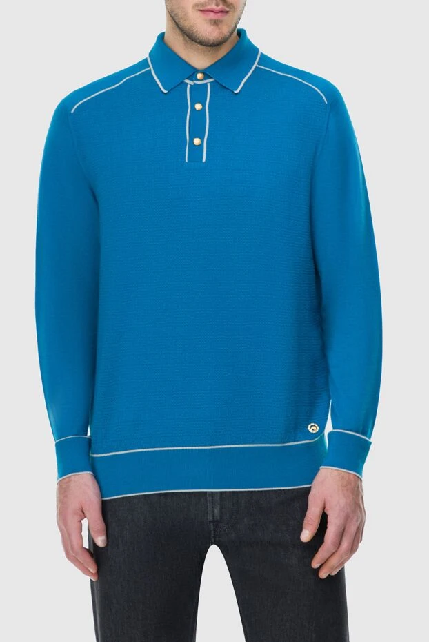 Stefano Ricci ерлерге арналған ұзын жең жібек және кашемир көк поло 164080 - фото 3