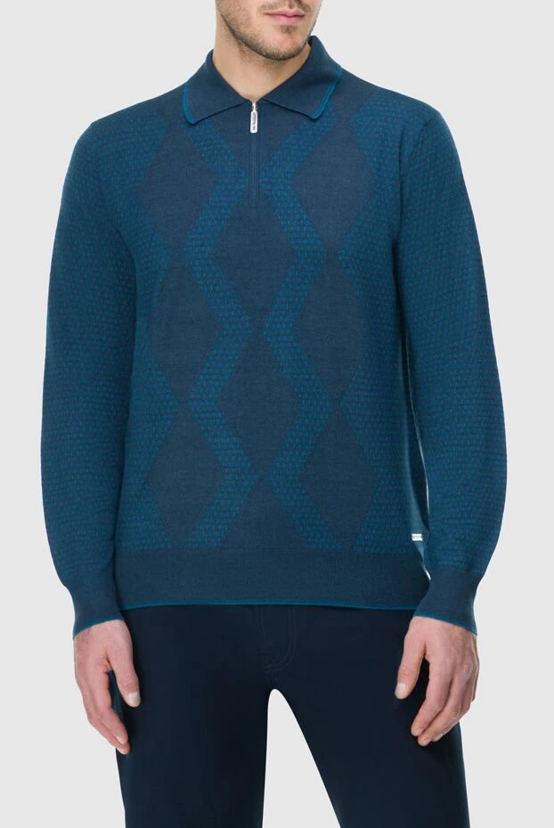 Stefano Ricci геометриялық өрнегі бар ерлерге арналған көк түсті ұзын жеңді поло жейдесі 164083 - фото 3