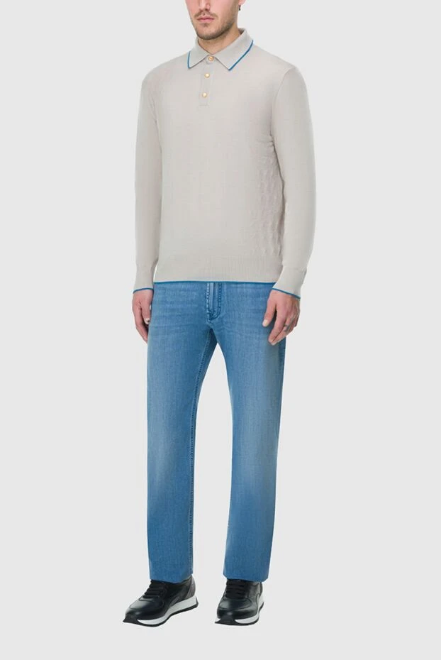 Stefano Ricci поло с длинным рукавом из шелка и кашемира бежевое мужское с длинным рукавом 164084 - фото 2