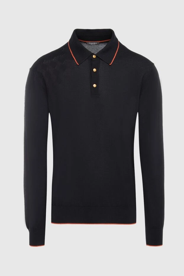 Men's black long sleeve polo shirt with contrast trim - photo 1