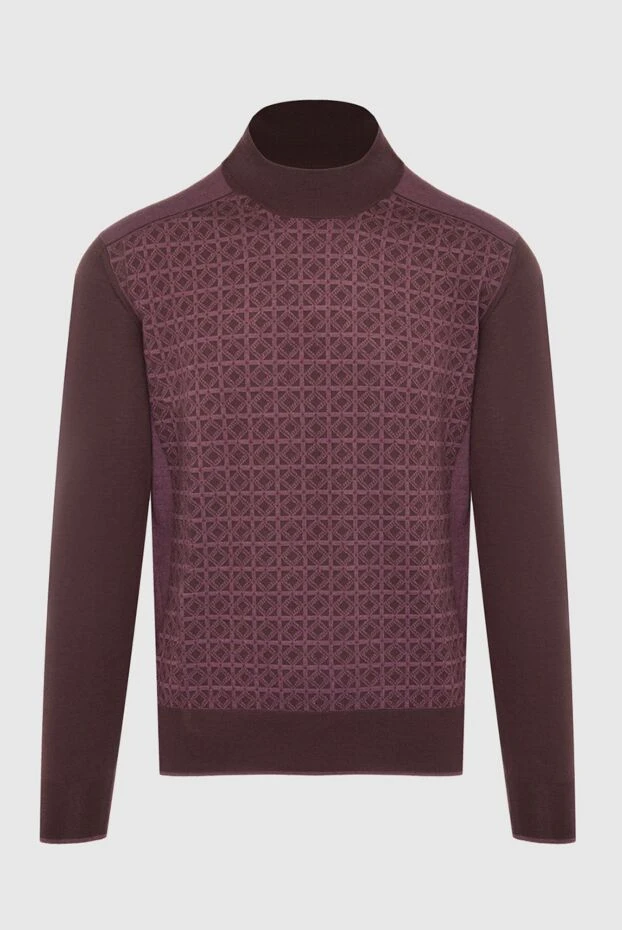 Кашемировый джемпер бордового цвета с шелком и геометрическим орнаментом - фото 1
