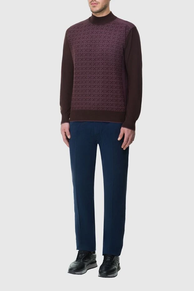 Кашемировый джемпер бордового цвета с шелком и геометрическим орнаментом - фото 2