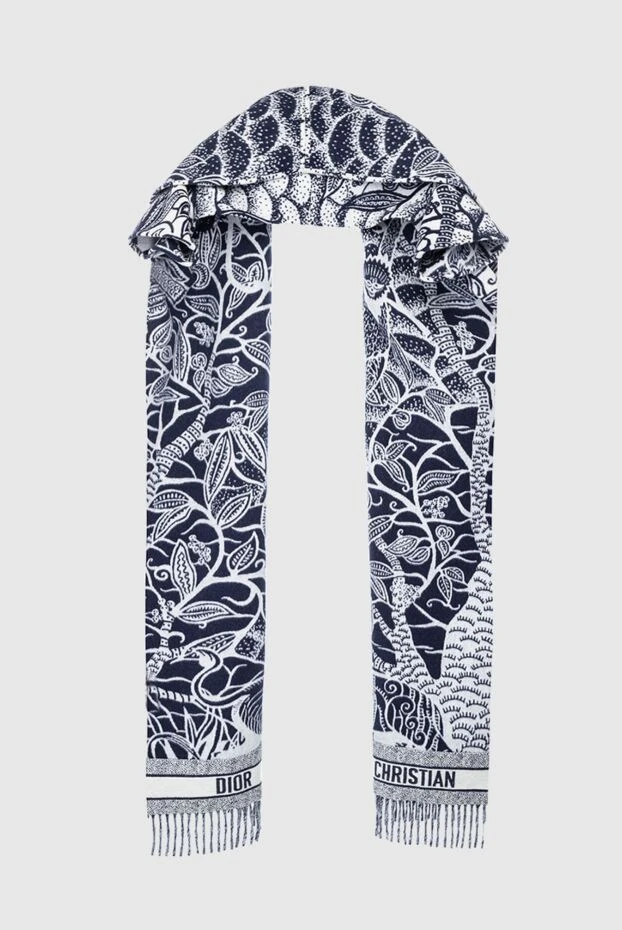Dior шарф женский длинный белый с синим 164183 - фото 3