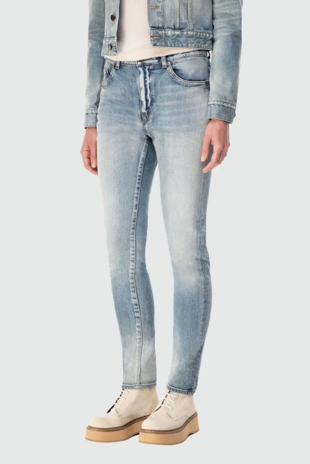 Saint Laurent джинсы светло-синие женские скинни с эффектом потертостей 164198 - фото 3
