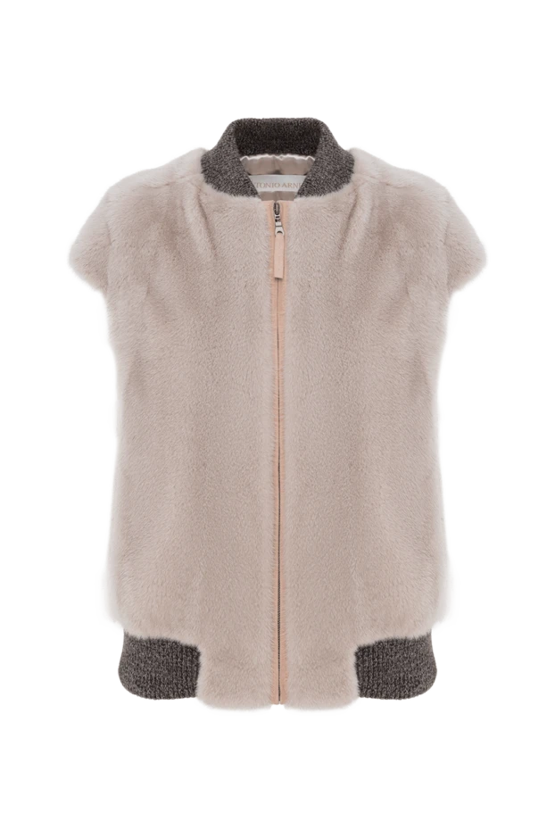 Женский пепельно- розовый жилет из меха норки - фото 1