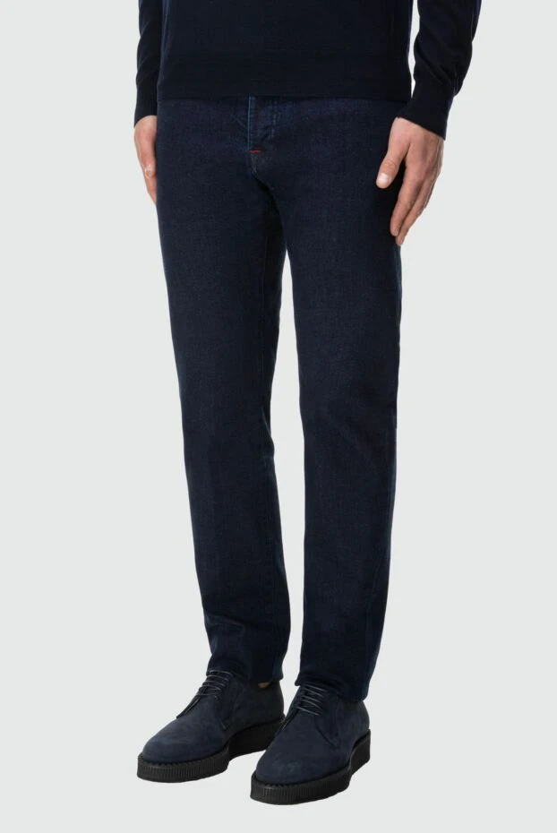 Kiton ерлердің тік аяқты джинсы, қара көк, контрастты фитингтері бар
 164253 - фото 3