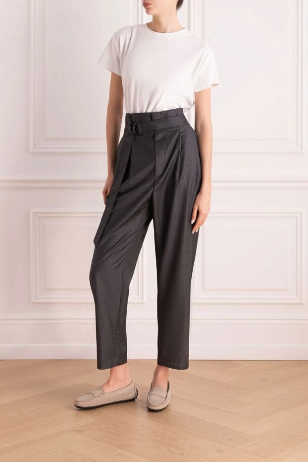 Brunello Cucinelli woman gray wool trousers for women купить с ценами и фото 164258 - photo 2