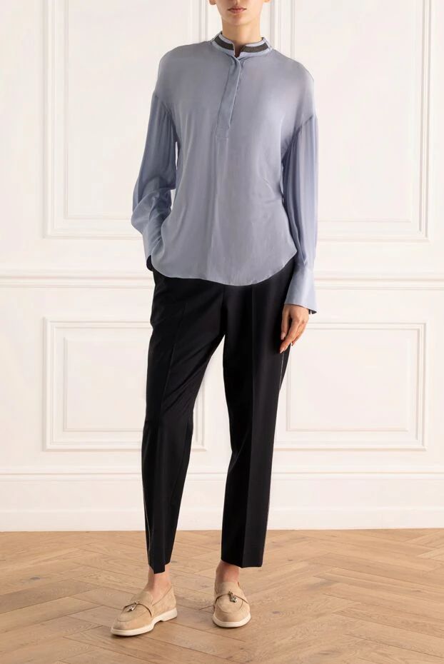 Brunello Cucinelli woman blue silk blouse for women купить с ценами и фото 164262 - photo 2