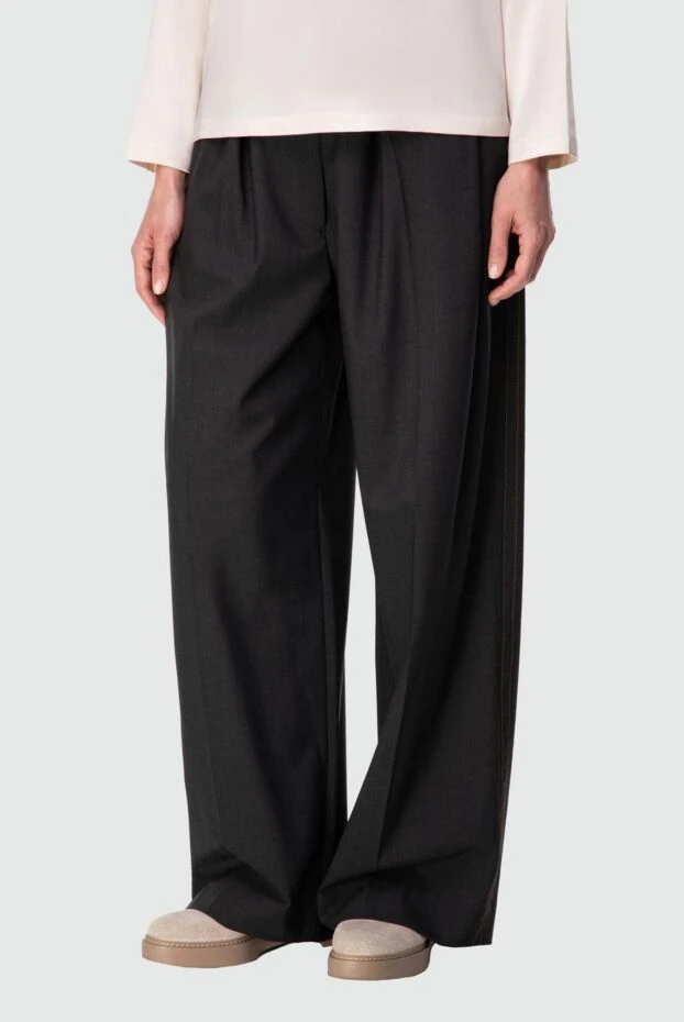 Brunello Cucinelli женские широкие брюки на резинке с завязками черные 164269 - фото 3