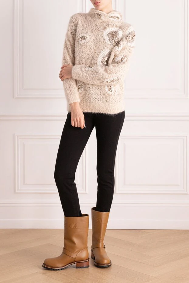 Brunello Cucinelli beige women’s jumper with a pattern decorated with sequins 164280 - photo 3